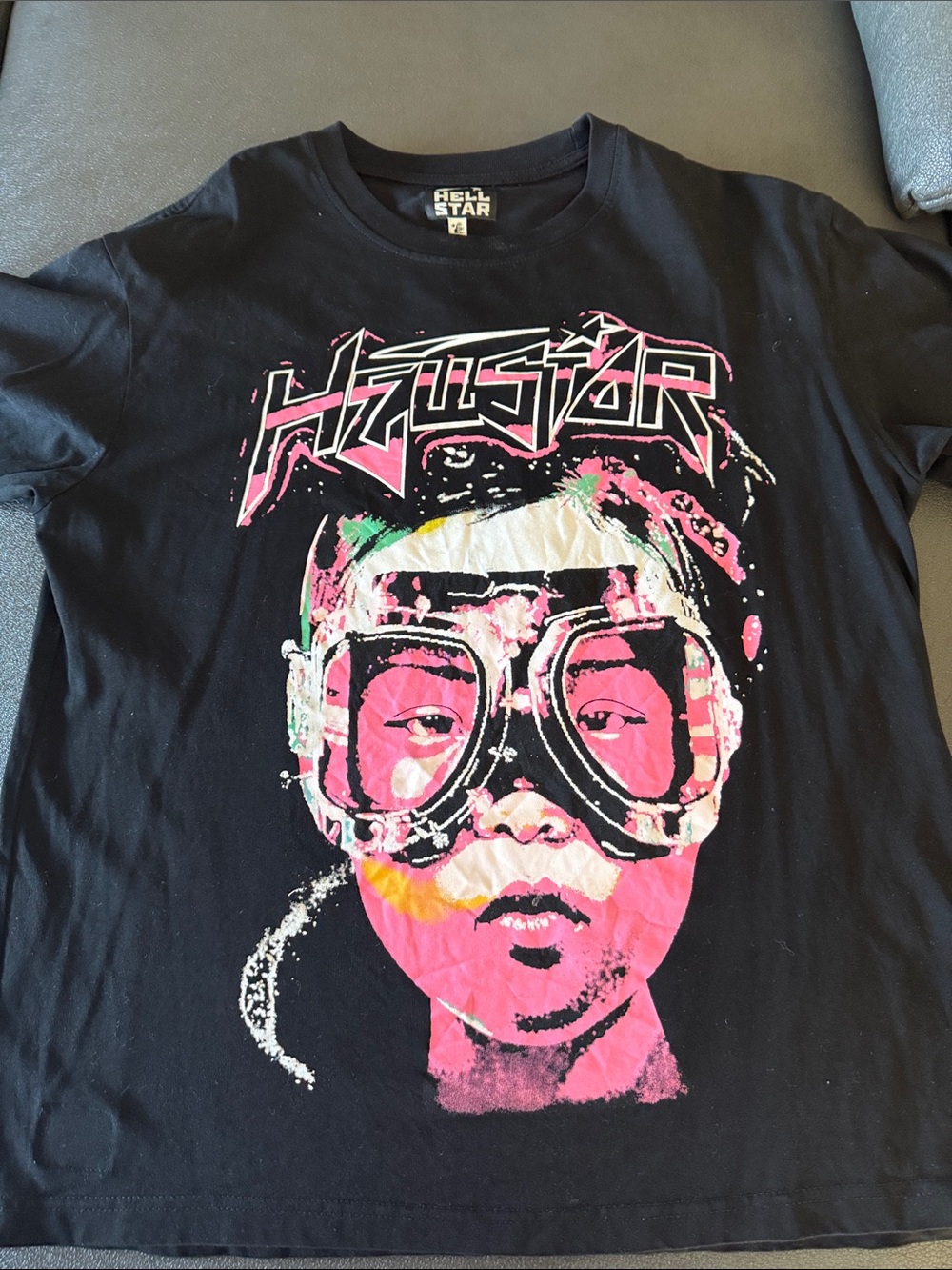 Hell Star Kids' Black Tee with Pink Graphic Face - Picture 1 of 5